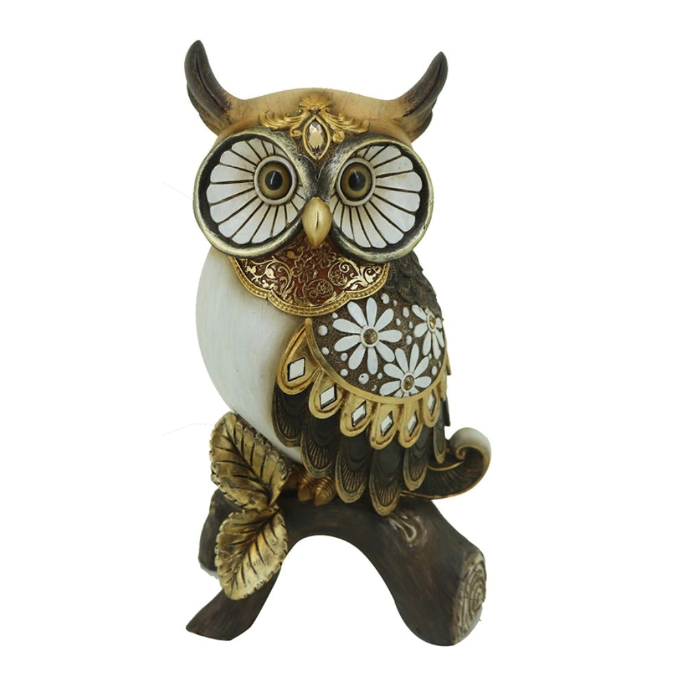 Διακοσμητική Κουκουβάγια Πολυρεσίνης Εκρού/Καφέ 13x11x24