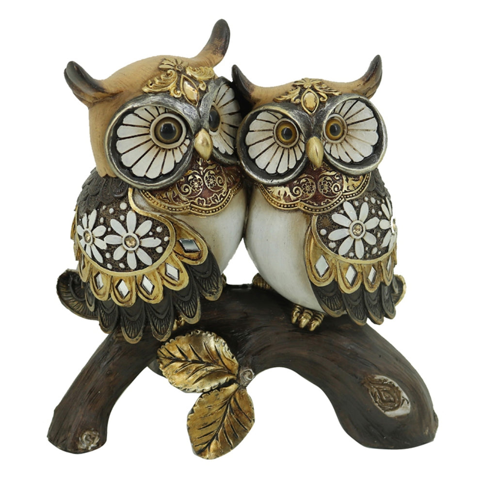 Διακοσμητικές Κουκουβάγιες Πολυρεσίνης Εκρού/Καφέ 17x9x17