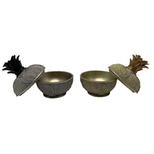 Φοντανιέρα 'Ανανάς' Πολυρεσίνης Ασημί/Μαύρη 13x13x13