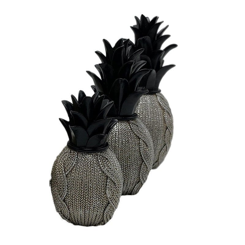 Διακοσμητικός Ανανάς Πολυρεσίνης Ασημί/Μαύρος 10x10x21