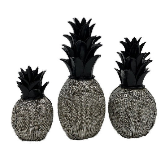 Διακοσμητικός Ανανάς Πολυρεσίνης Ασημί/Μαύρος 10x10x25