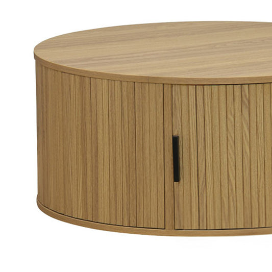 Τραπέζι Σαλονιού με Ντουλάπι Στρογγυλό Ξύλινο Φυσικό 80x80x36