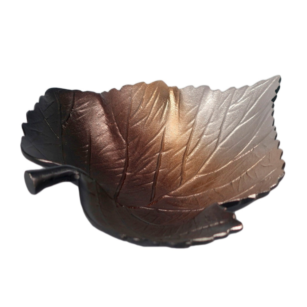 Πιατέλα 'Φύλλο' Μεταλλική Καφέ/Ασημί 41x40x9