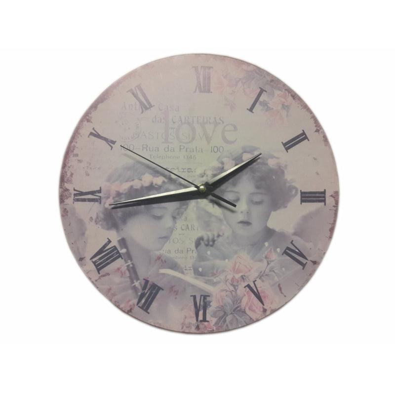 Ρολόι Τοίχου 'Αγγελάκια' Ξύλινο Αντικέ Πολύχρωμο 30x2x30