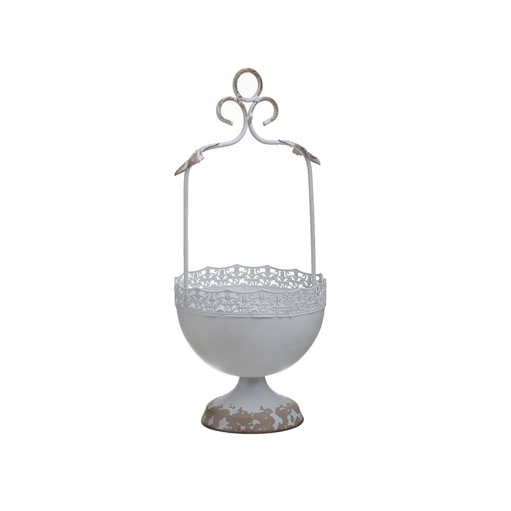 Καλάθι Πασχαλινό Μεταλλικό Αντικέ Λευκό 17x17x16