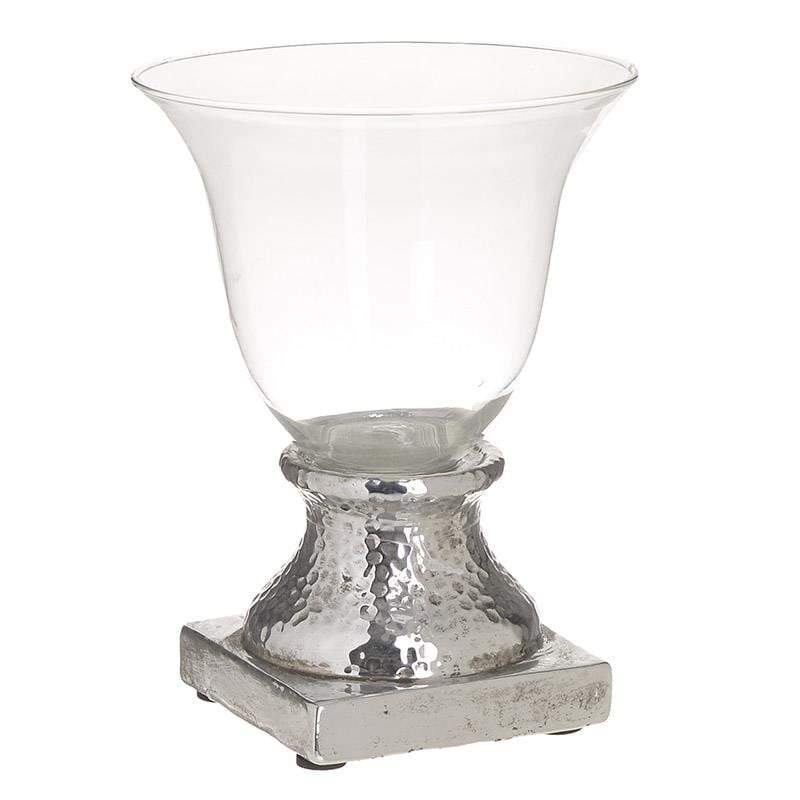 Κηροπήγιο Γυάλινο/Κεραμικό Διάφανο/Ασημί 15x15x20