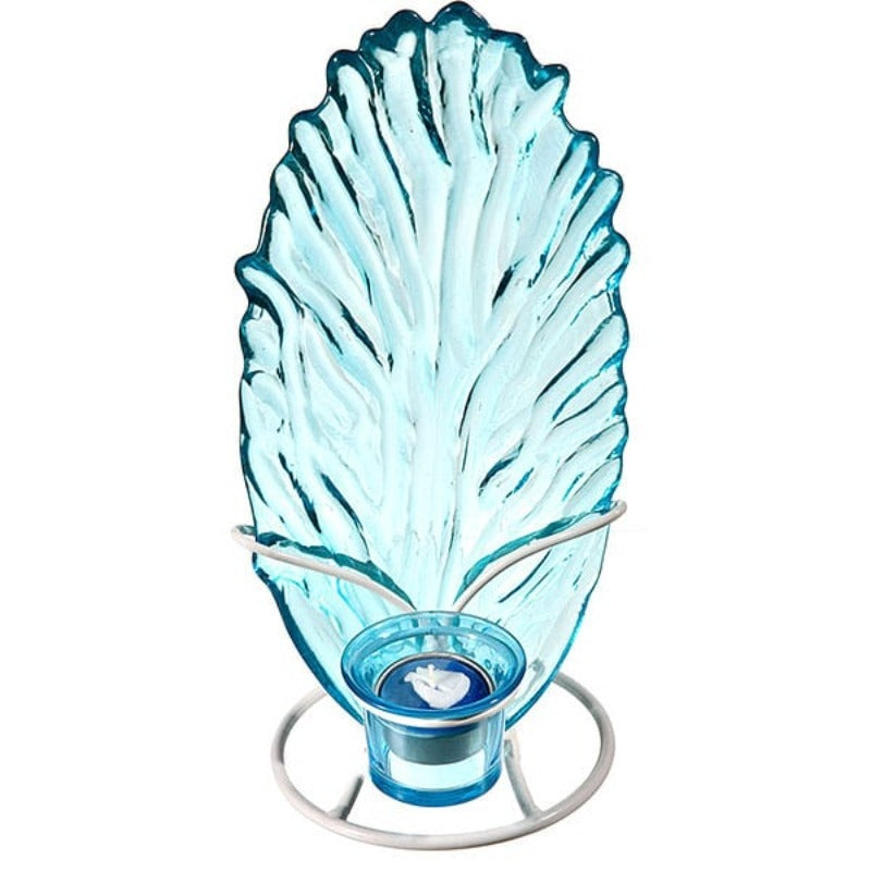 Κηροπήγιο Γυάλινο/Μεταλλικό Γαλάζιο/Λευκό 10x10x27