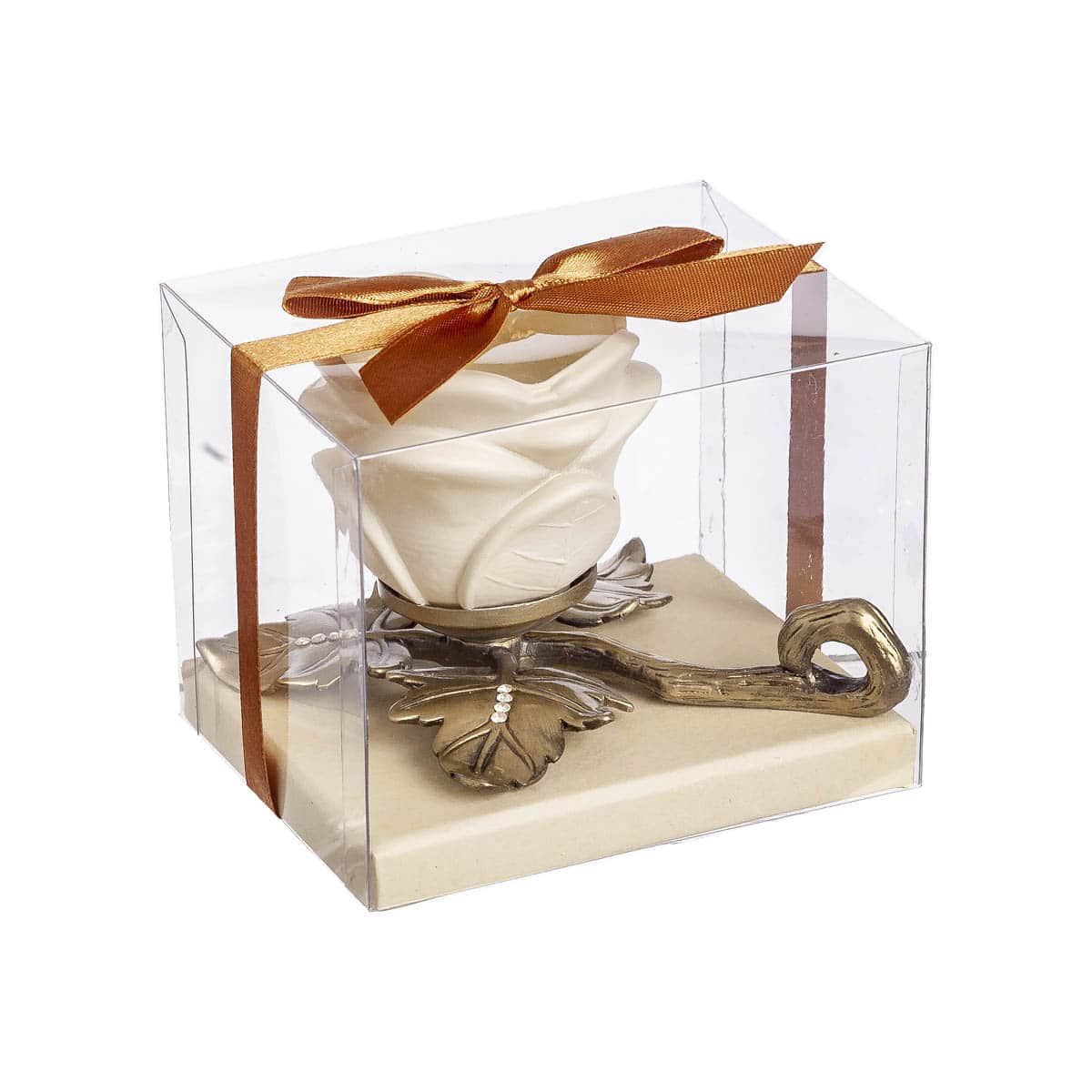 Κηροπήγιο 'Φύλλο' Μεταλλικό/Γυάλινο Μπρονζέ/Μπεζ 13x13x6