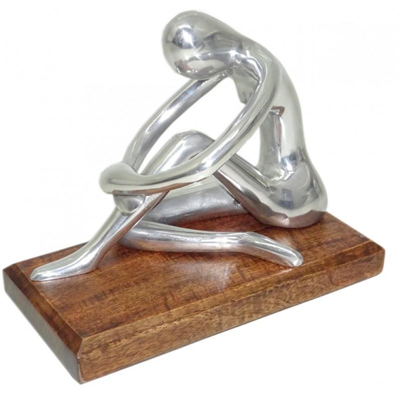 Διακοσμητική Φιγούρα Μεταλλική/Ξύλινη Ασημί/Καφέ 21x11x17