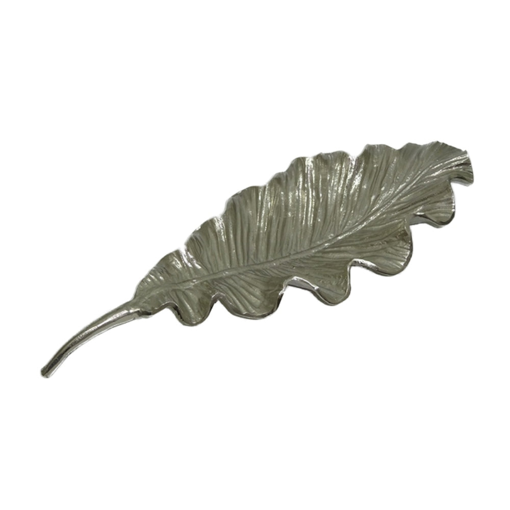 Πιατέλα 'Φύλλο' Μεταλλική Ασημί 61x23x9