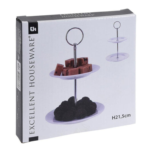 Ορντεβιέρα 2όροφη Πορσελάνινη/Μεταλλική Λευκή/Ασημί 13x13x22