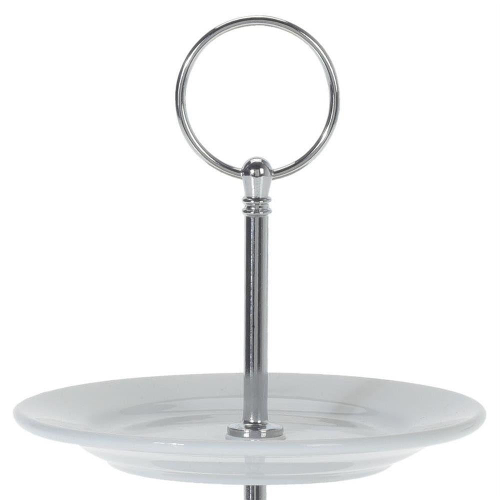 Ορντεβιέρα 2όροφη Πορσελάνινη/Μεταλλική Λευκή/Ασημί 13x13x22