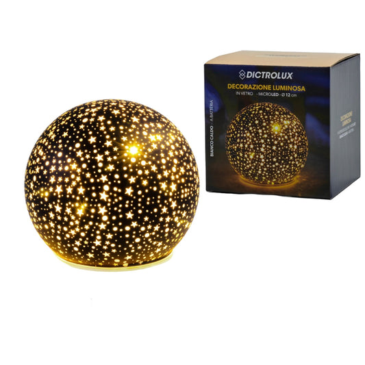 Μπάλα Φωτιζόμενη Με Micro LED Μπαταρίας Μαύρο/Χρυσό Γυαλί Φ9x12.5