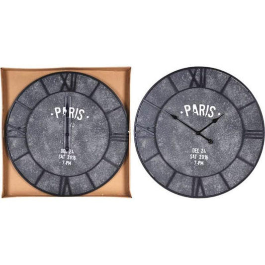 JK Home Ρολόι Τοίχου 'Paris' Μεταλλικό Γκρι/Μαύρο 445145