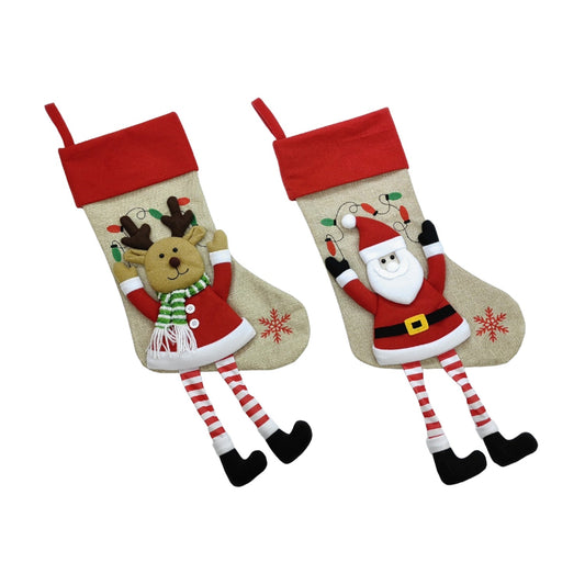 Κάλτσα Χριστουγεννιάτικη Με Φιγούρα Πολύχρωμο Ύφασμα 50cm Σε 2 Σχέδια