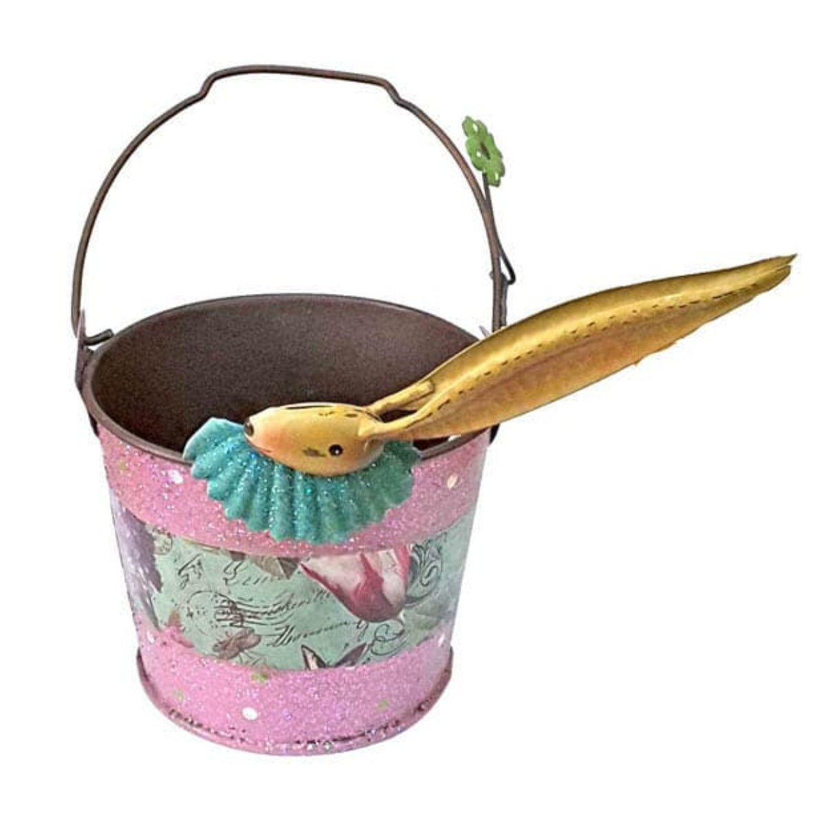 Καλάθι με Λαγό Μεταλλικό Πολύχρωμο 12x12x20