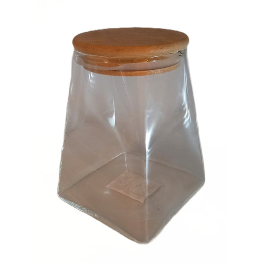 Βάζο Αποθήκευσης Γυάλινο/Ξύλινο Διάφανο/Φυσικό 13x13x14