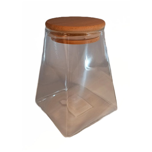 Βάζο Αποθήκευσης Γυάλινο/Ξύλινο Διάφανο/Φυσικό 12x12x12