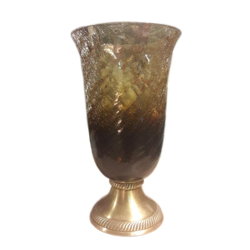Βάζο Γυάλινο/Μεταλλικό Καφέ/Χρυσό 15x15x26