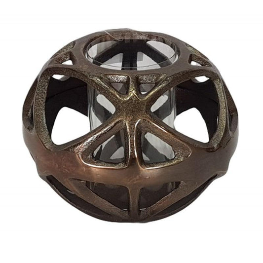 Κηροπήγιο Μεταλλικό/Γυάλινο Μπρονζέ/Διάφανο 10x10x14