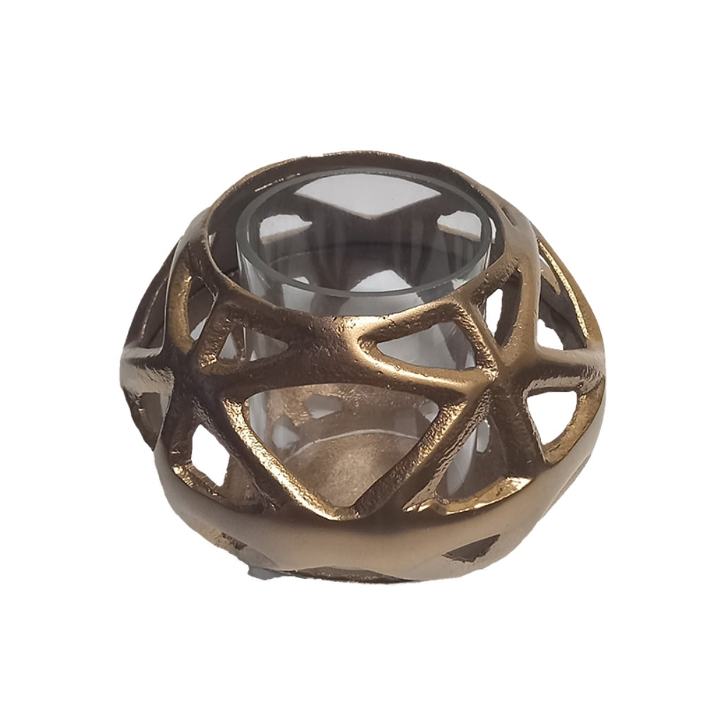 Κηροπήγιο Μεταλλικό/Γυάλινο Χρυσό/Διάφανο 10x10x14