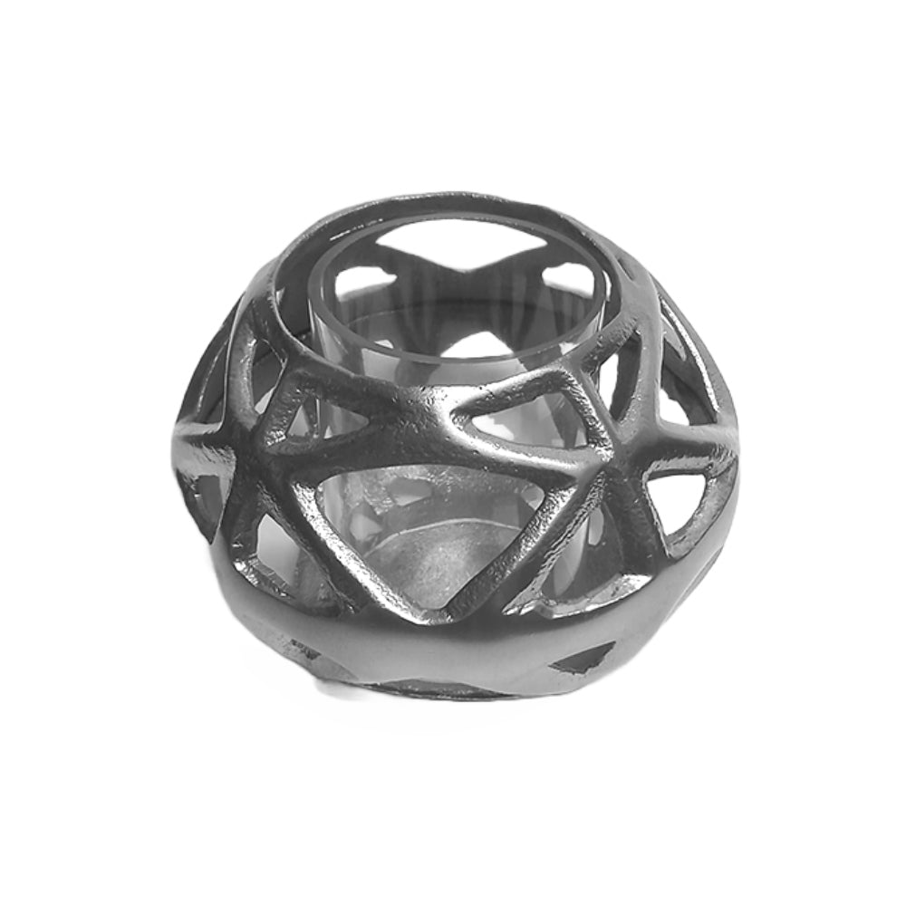 Κηροπήγιο Μεταλλικό/Γυάλινο Ασημί/Διάφανο 10x10x14