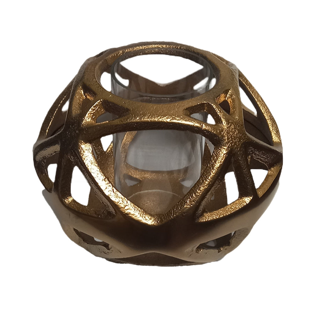 Κηροπήγιο Μεταλλικό/Γυάλινο Χρυσό/Διάφανο 20x20x14