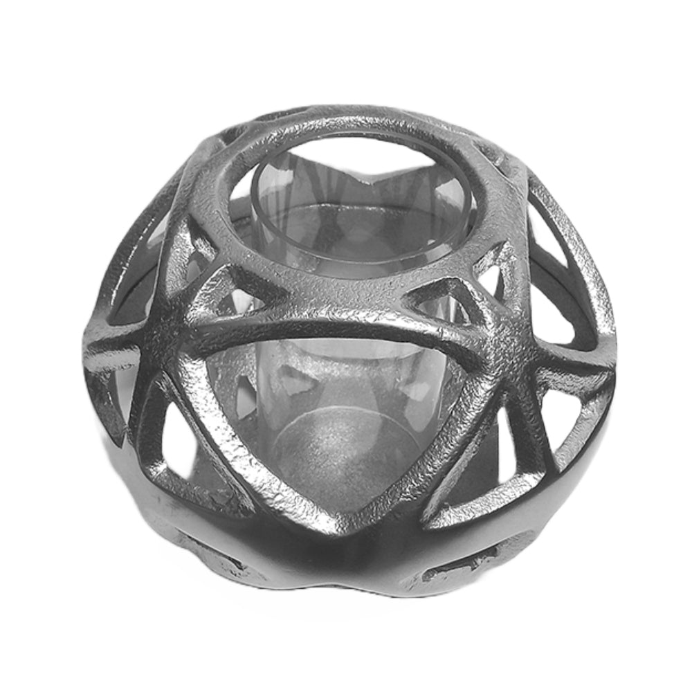 Κηροπήγιο Μεταλλικό/Γυάλινο Ασημί/Διάφανο 20x20x14