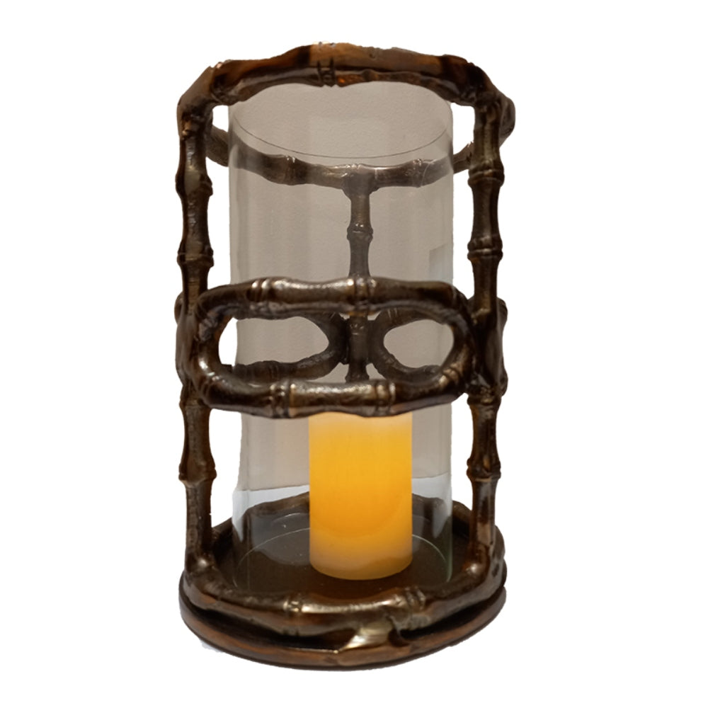 Κηροπήγιο Μεταλλικό/Γυάλινο Μπρονζέ/Διάφανο 15x15x21
