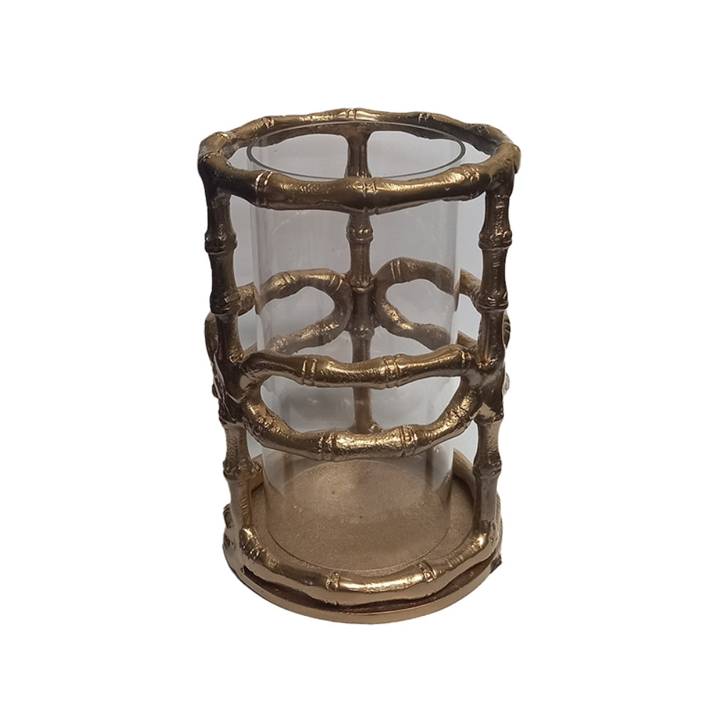 Κηροπήγιο Μεταλλικό/Γυάλινο Χρυσό/Διάφανο 15x15x21