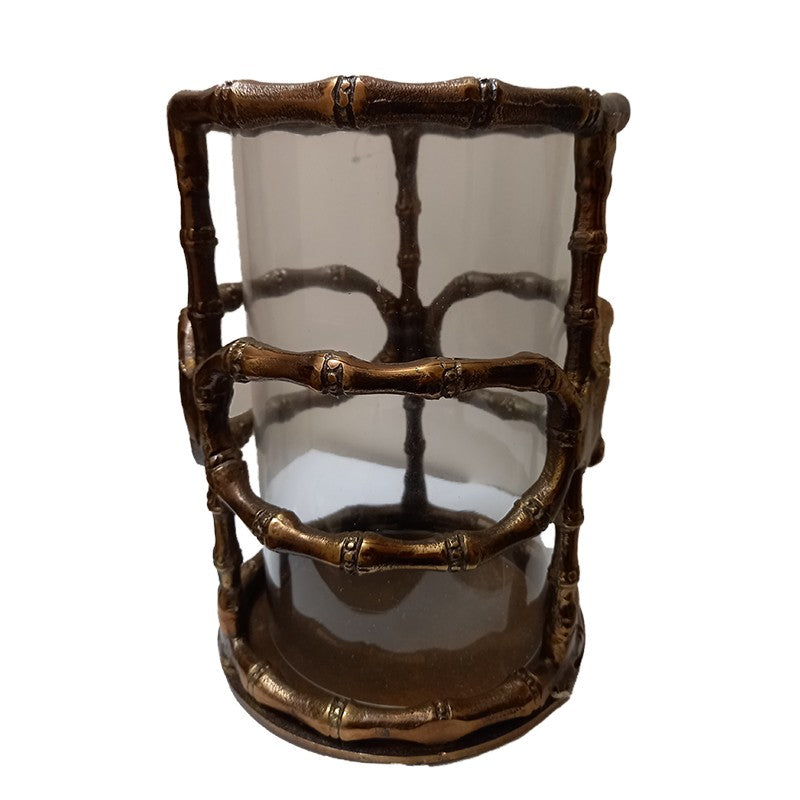 Κηροπήγιο Μεταλλικό/Γυάλινο Μπρονζέ/Διάφανο 19x19x28