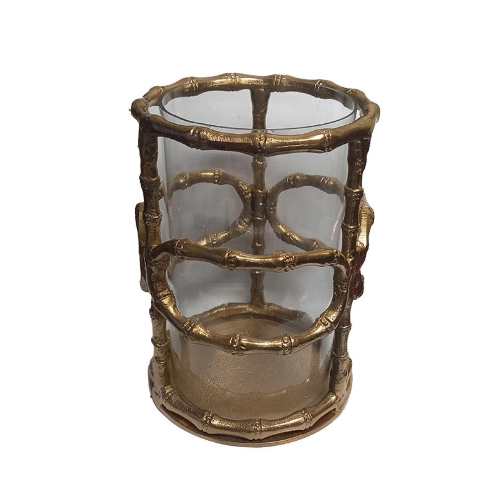 Κηροπήγιο Μεταλλικό/Γυάλινο Χρυσό/Διάφανο 19x19x28