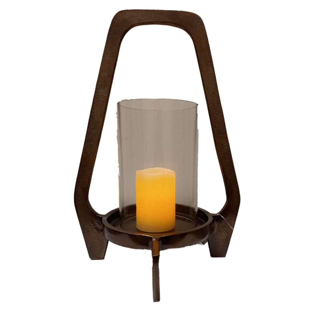 Κηροπήγιο Μεταλλικό/Γυάλινο Μπρονζέ/Διάφανο 21x21x31