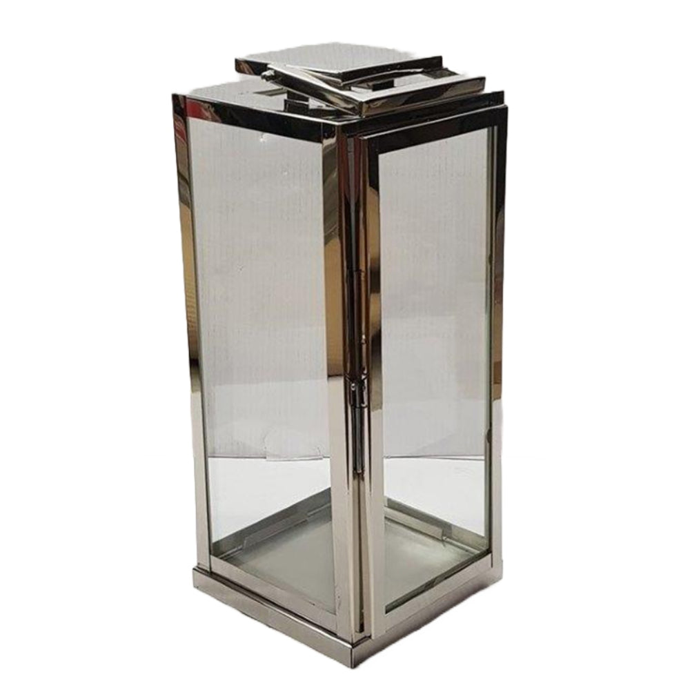 Φανάρι Ανοξείδωτο/Γυάλινο Ασημί/Διάφανο 18x18x42