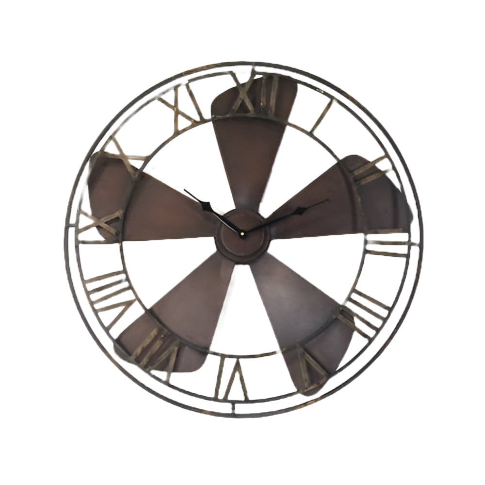 Ρολόι Τοίχου Μεταλλικό Αντικέ Καφέ 66x2x66