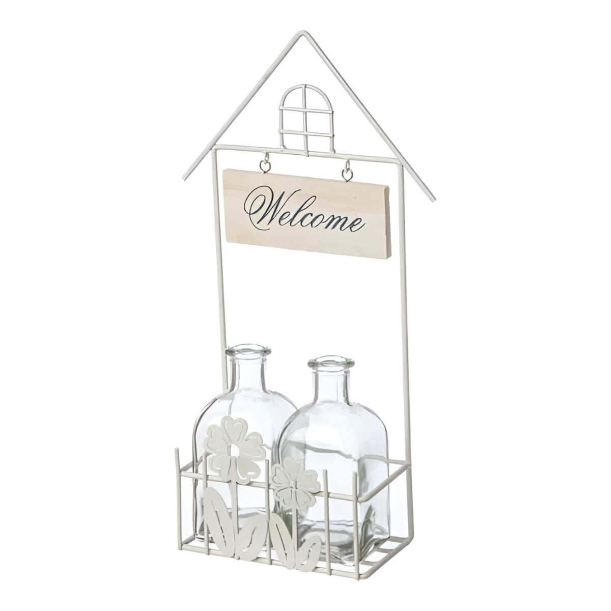 Βάζο 'Welcome' Μεταλλικό/Γυάλινο Λευκό/Διάφανο 14x7x35