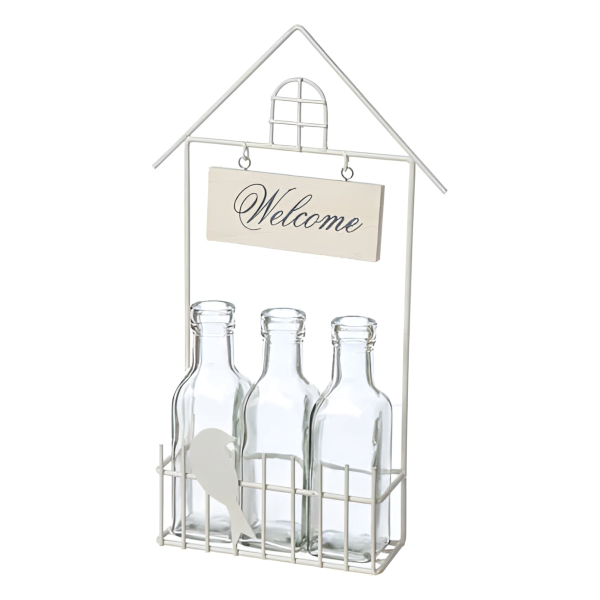 Βάζο 'Welcome' Μεταλλικό/Γυάλινο Λευκό/Διάφανο 16x6x37