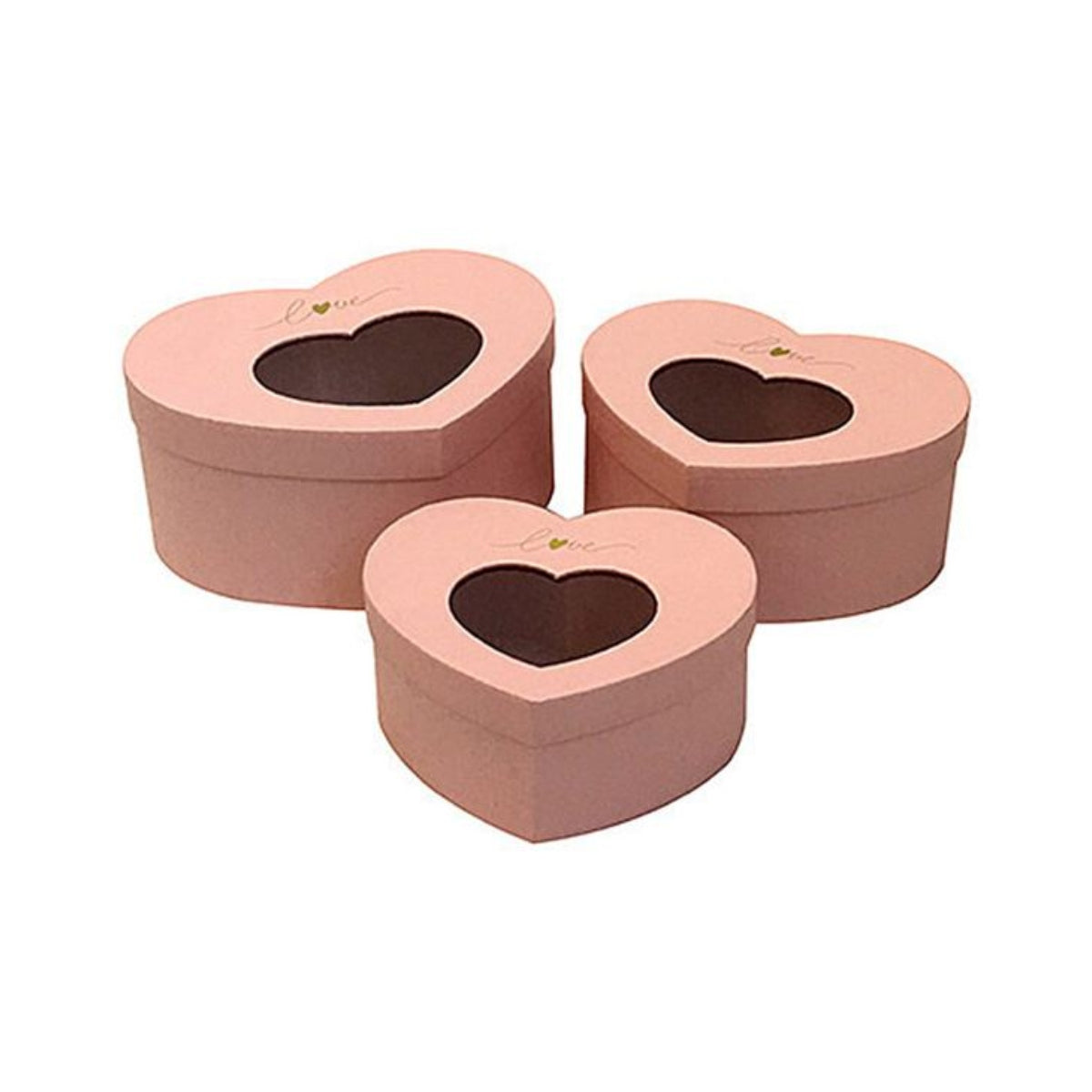 Κουτιά με Παράθυρο 'Καρδιά' Χάρτινα Ροζ/Χρυσά (3 Τεμ.)