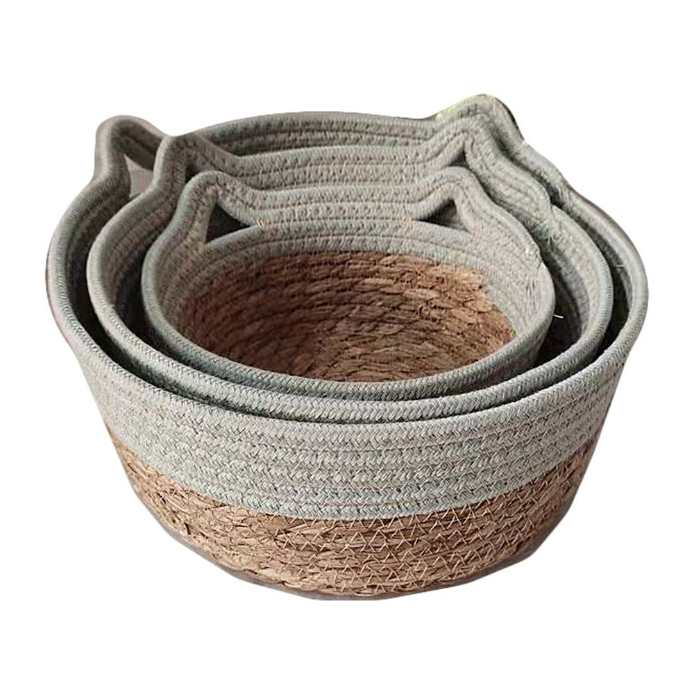 Καλάθια Ψάθινα Φυσικά/Γκρι (3 Τεμ.)