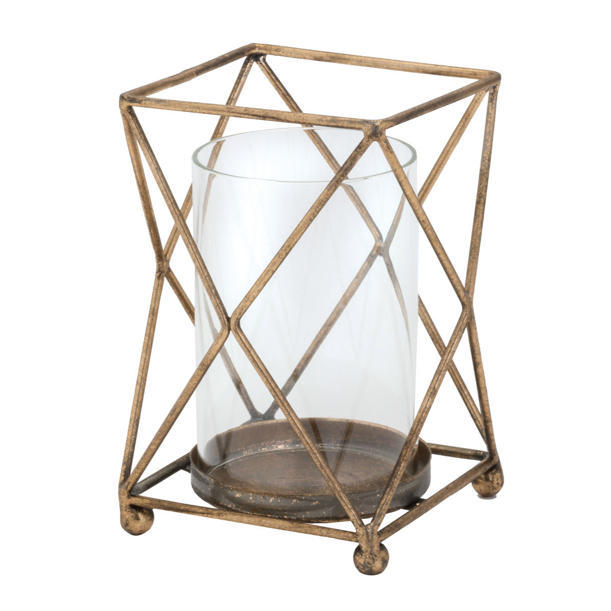 Κηροπήγιο Μεταλλικό/Γυάλινο Αντικέ Χρυσό/Διάφανο 12x12x16