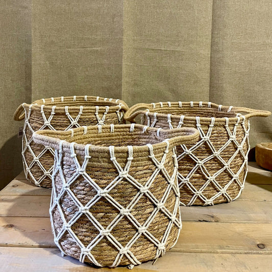 Καλάθια Ψάθινα Φυσικά/Λευκά (3 Τεμ.)