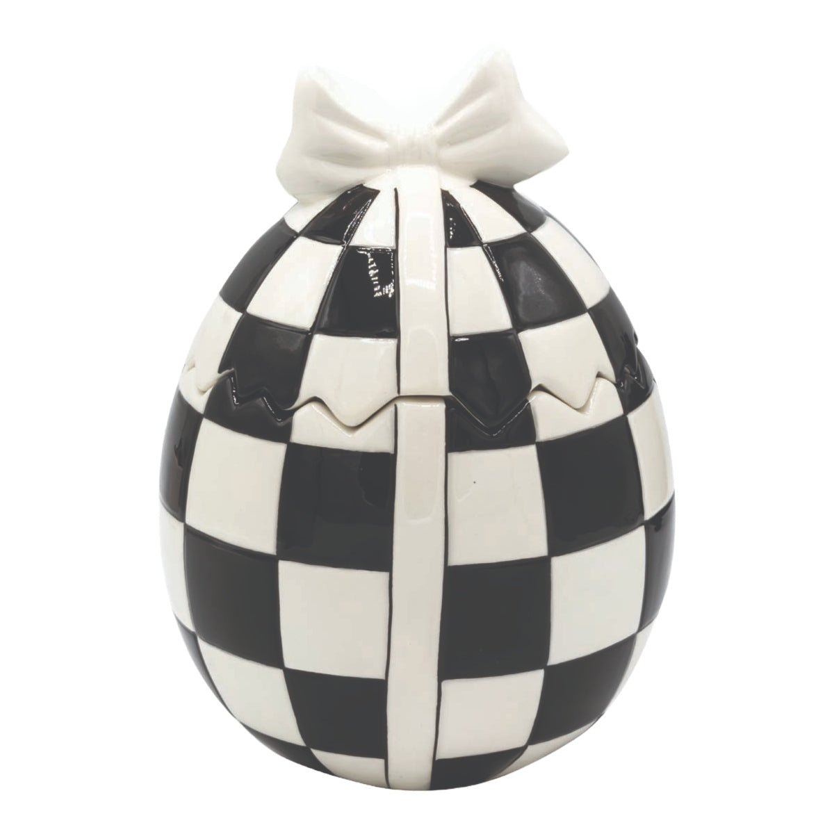 Αυγό Πασχαλινό Ανοιγόμενο Κεραμικό Λευκό/Μαύρο 14x14x19
