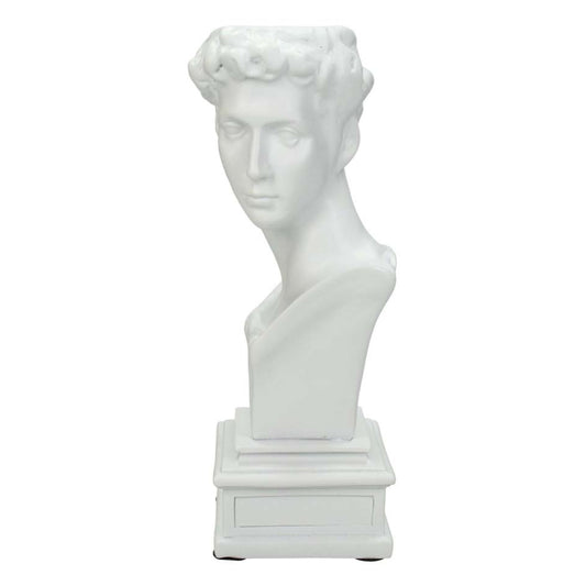 Κηροπήγιο 'Ανδρική Προτομή' Πολυρεσίνης Λευκό 9x9x22