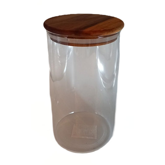 Βάζο Αποθήκευσης Γυάλινο/Ξύλινο Διάφανο/Καφέ 10x10x18