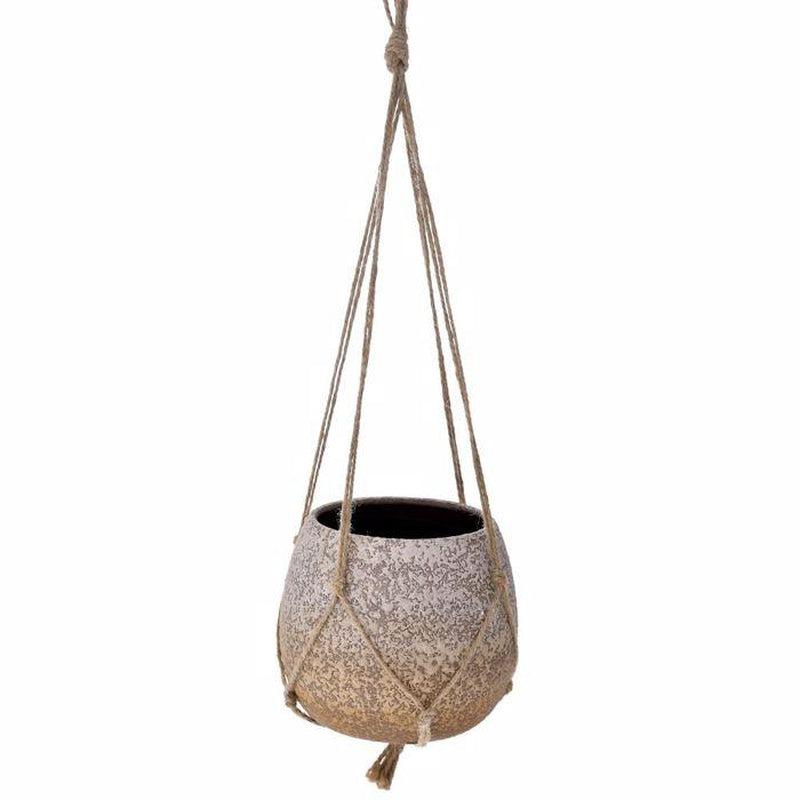 Κασπώ με Σχοινί Κρεμαστό Κεραμικό Αντικέ Εκρού/Καφέ 14x14x12