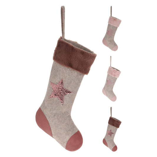 JK Home Χριστουγεννιάτικη Κάλτσα Τσόχινη Μπεζ/Ροζ 716386