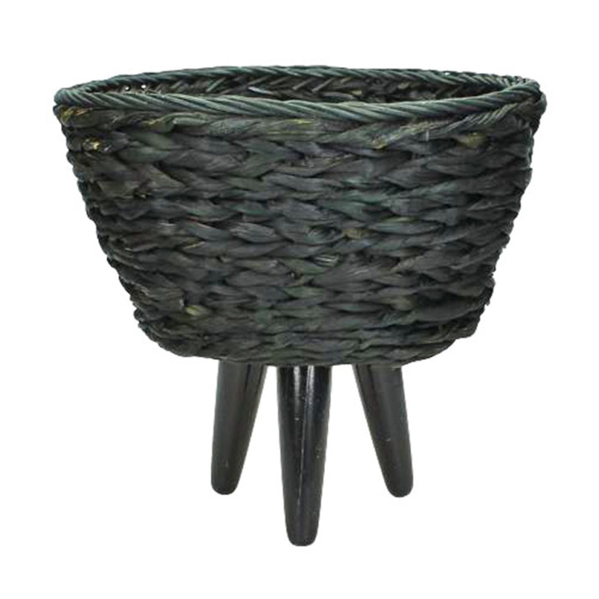 Κασπώ με Πόδι Ψάθινο/Ξύλινο Μαύρο 25x25x23