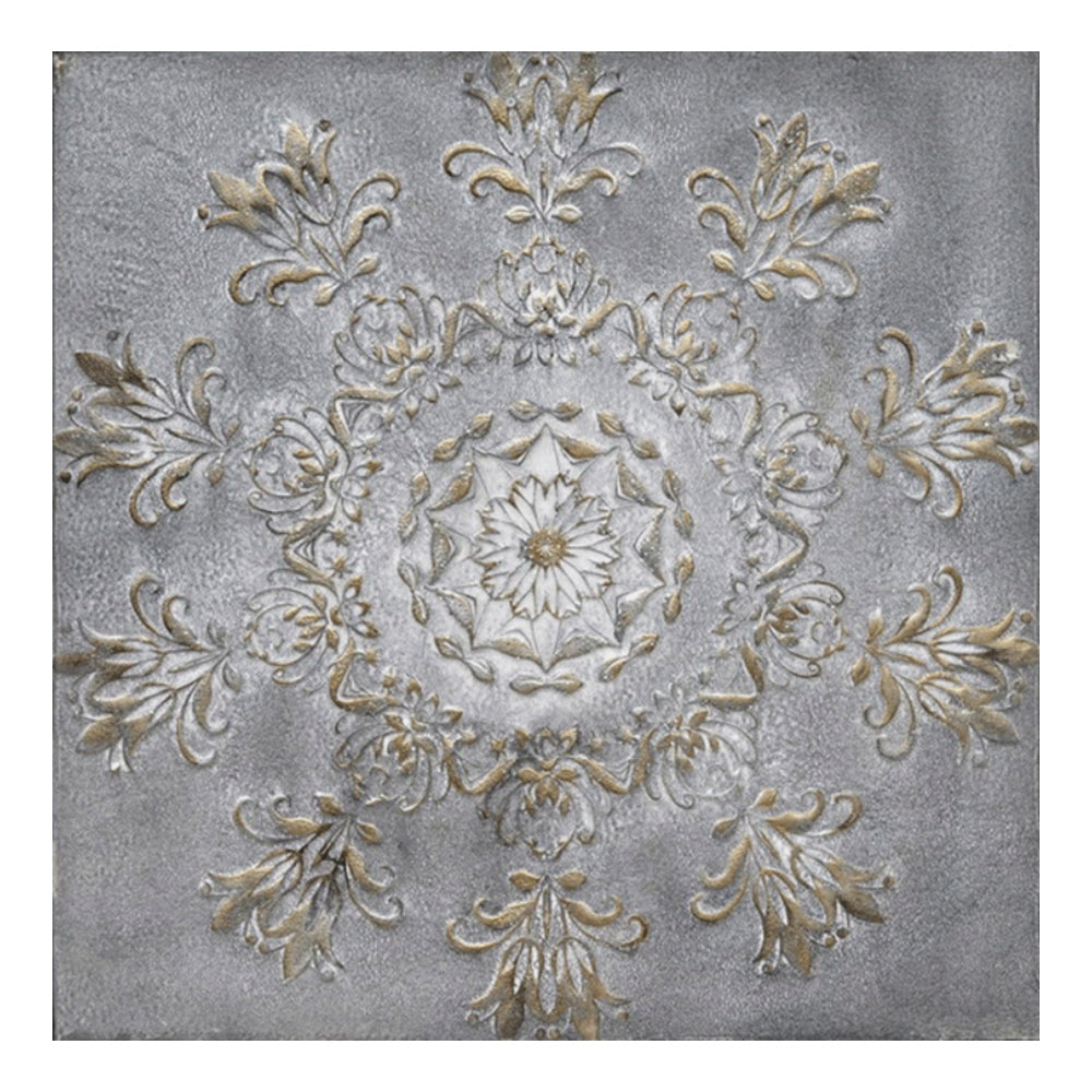 Πίνακας 'Μάνταλα Λουλούδι' Καμβάς Αντικέ Γκρι/Χρυσός 80x3x80