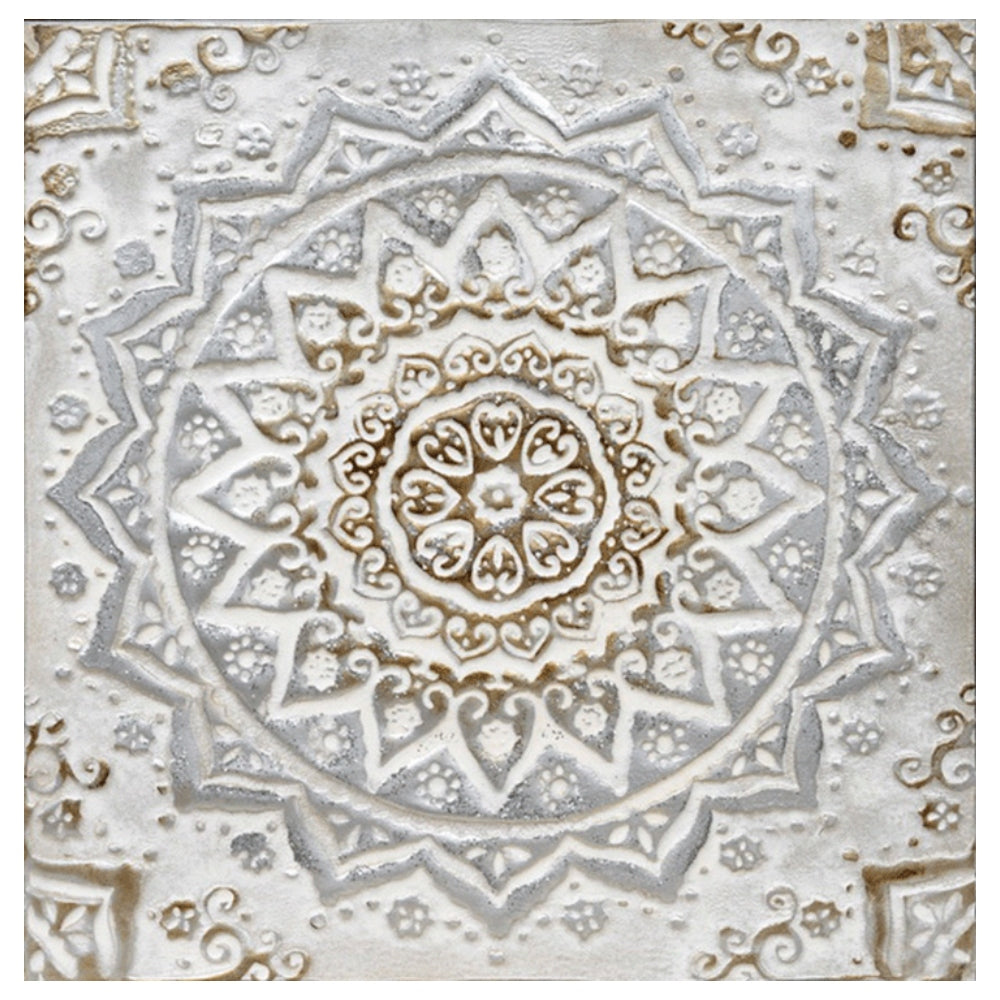 Πίνακας 'Μάνταλα Λουλούδι' Καμβάς Αντικέ Λευκός/Καφέ 60x3x60