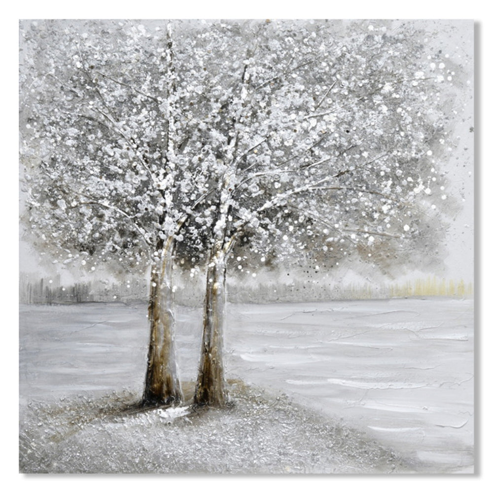 Πίνακας 'Δέντρα' Καμβάς Λευκός/Ασημί 60x3x60
